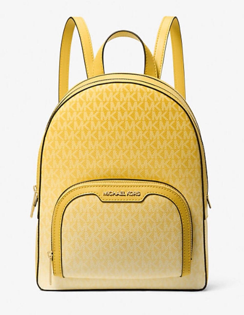 Michael Kors Jaycee Women Medium Signature Logo Zip Pocket Backpack Daisy Yellow